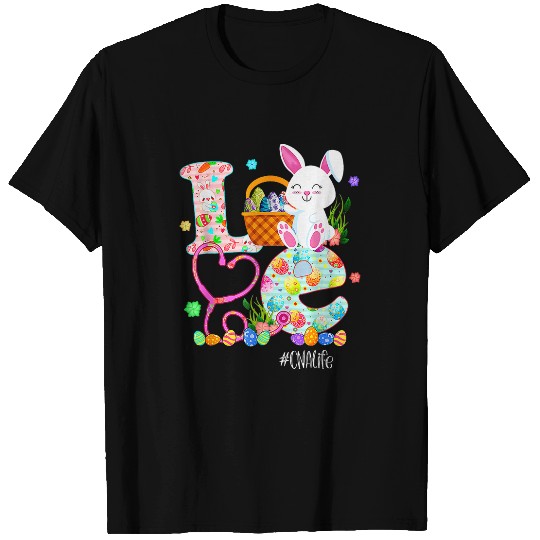 stethoscope scrub cna nurses life easter day cute bunny eggs T-Shirts