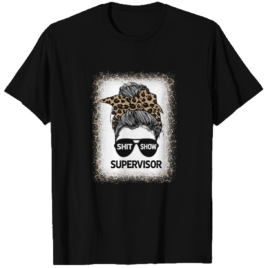 Shit Show Supervisor Tee Women Casual Messy Bun Bleached T-Shirts