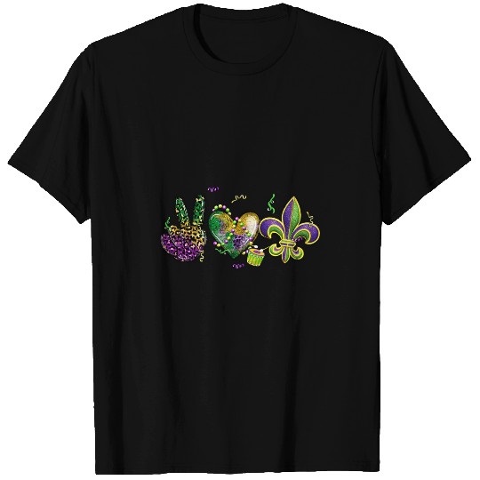 Mardi Gras Hearts Cute Outfit Women Peace Love Mardi Gras 3 T-Shirts
