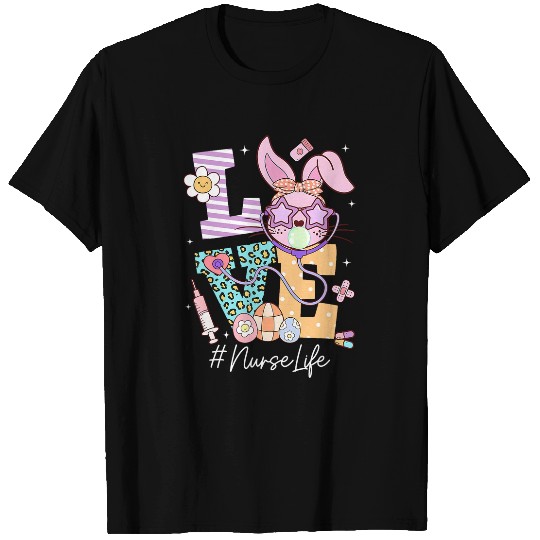 Love nurses Easter Bunny Eggs Stethoscope Cute Scrub Women T-Shirts
