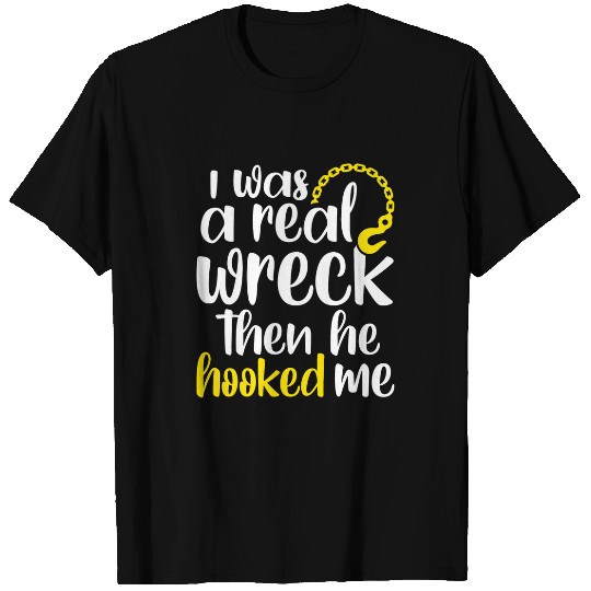 Mens Tow Truck Wife Design Hooked By A Tow Trucker Funny T-Shirts