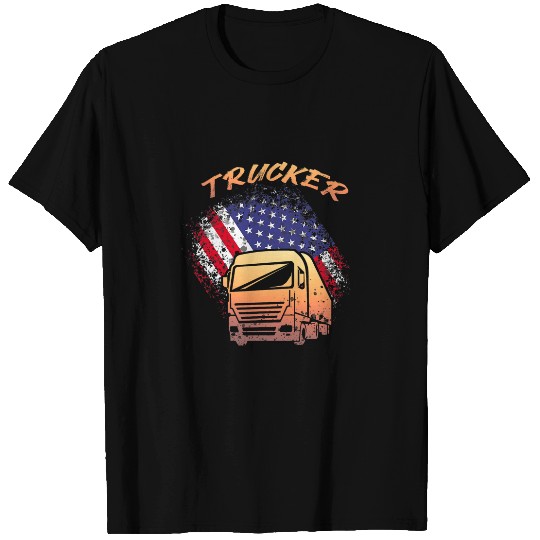 Trucker Truck Driver 18 Wheeler Trailer Truck USA Flag T-Shirts