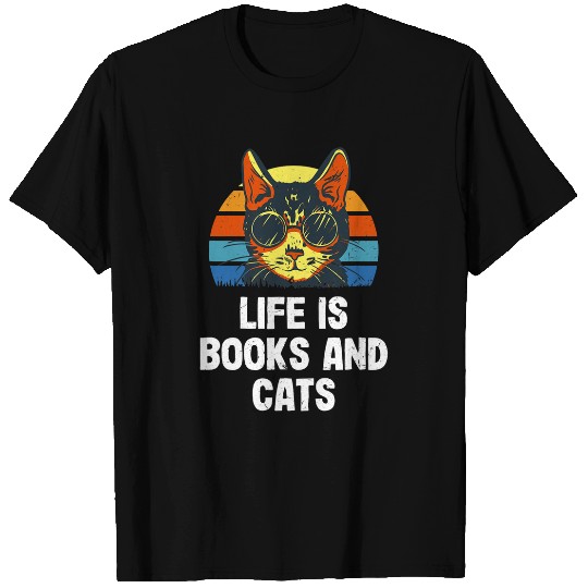 Life is Books and Cats Book Lover Cat Mom Bookworm Cat Dad 9 T-Shirts