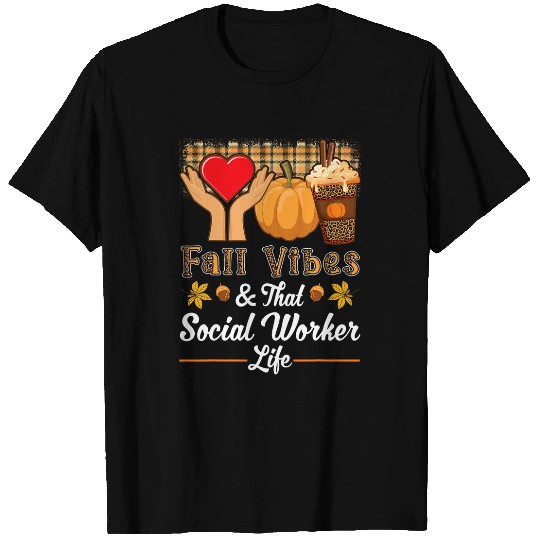 Fall Vibes Social Worker Pumpkin Spice Latte Coffee Leopard T-Shirts