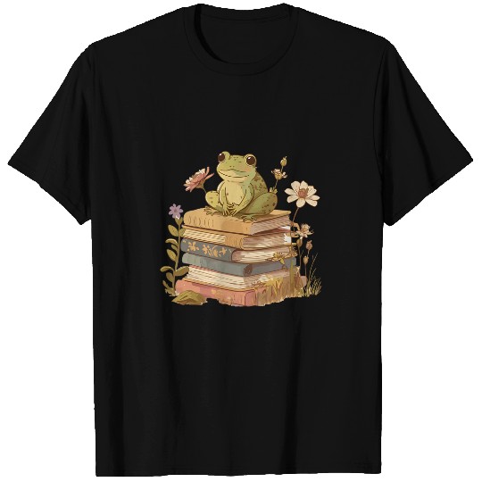 Cottagecore Aesthetic Frog Reading Book Mushroom Lover 4 T-Shirts