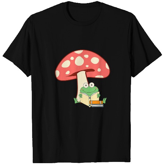 Cottagecore Aesthetic Frog Reading Book Mushroom Lover T-Shirts