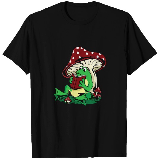 Cottagecore Aesthetic Kawaii Frog Reading A Book Mushroom T-Shirts