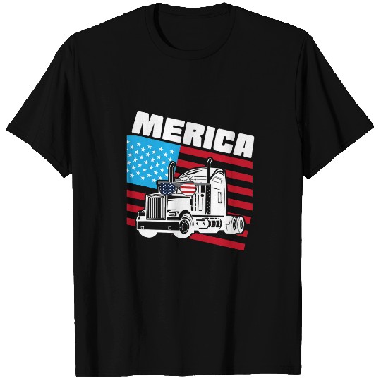 Merica American Flag US Patriotic USA Truck Lover Trucker T-Shirts