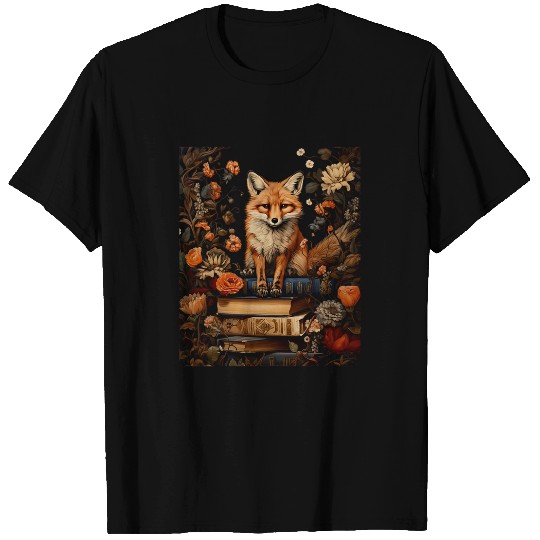 Cottagecore Aesthetic floral Fox with Book cute Goblincore T-Shirts