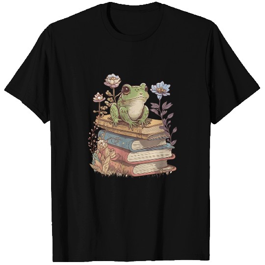 Cottagecore Aesthetic Frog Reading Book Mushroom Lover 1 T-Shirts