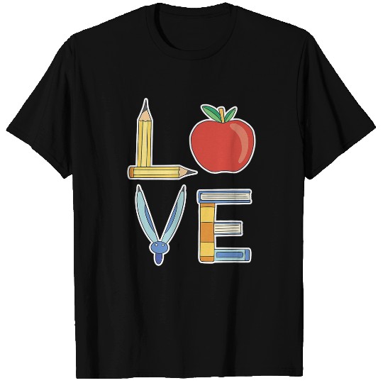 Love School Supplies Education Apple Pencil Book T-Shirts