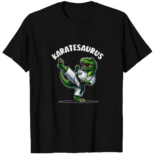 Funny Karatesaurus Dinosaur T Rexs In Karate Gi Black Belt T-Shirts