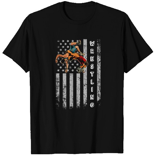 Wrestling American Flag Distressed Wrestle Men Boy Kid T-Shirts