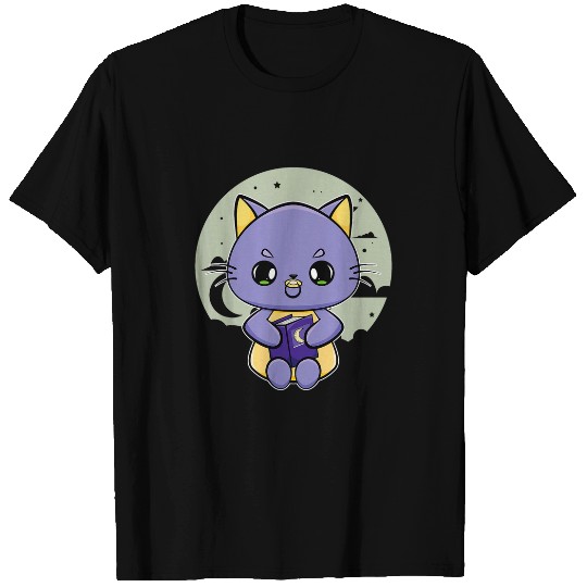 Cute black cats Anime Feline Book T-Shirts