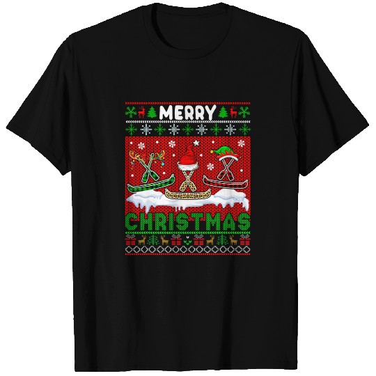 Merry Christmas Plaid Three Santa Reindeer Elf Canoes T-Shirts