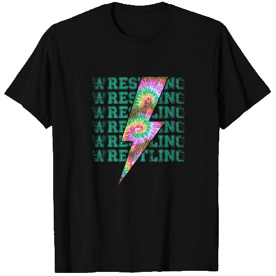 Wrestling Bolt Tie Dye Leopard Stacked Words Athlete Team T-Shirts