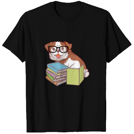 Cute Bulldog Puppy Dog Bookworm Passionate Book Lover T-Shirts