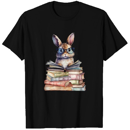 Cute Reading Bunny With Glasses Books Bookworm Reader Book T-Shirts
