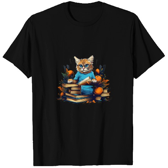 Cute Orange Persian Cat Study Books Kitty Book Lover Gift T-Shirts