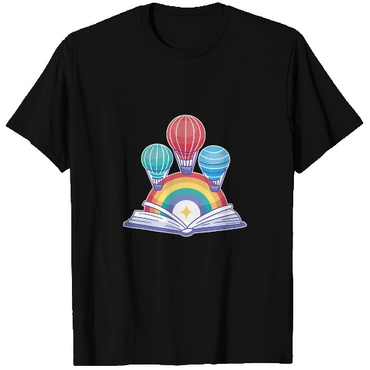 Open Book With Hot Air Balloons Rainbows T-Shirts