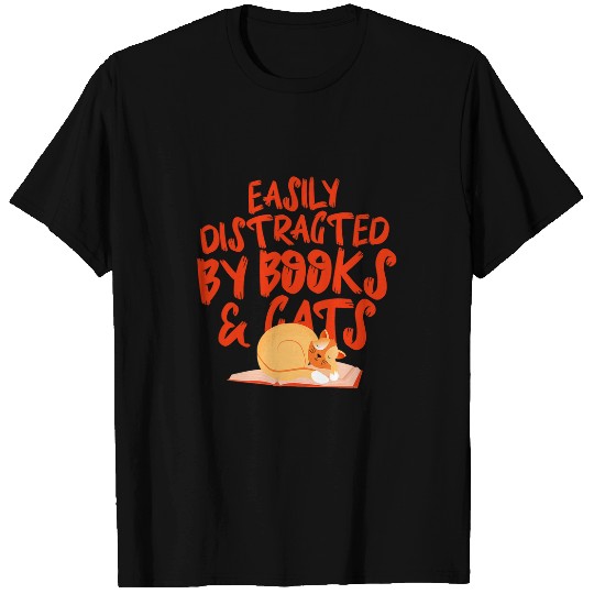 Easily Distracted by Books Cats Cat Book Lover T-Shirts