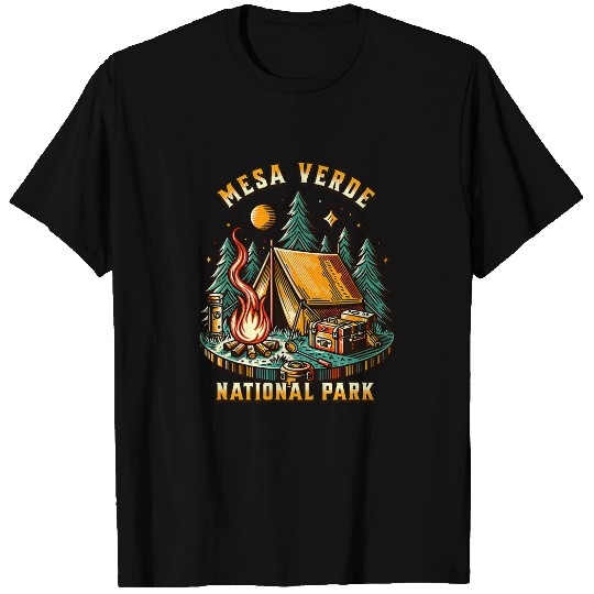 Camping Forest Tent CampFires Retro Mesa Verde National Park T-Shirts