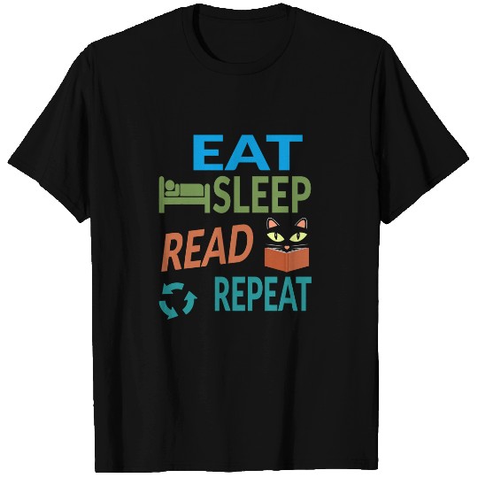 Cute Kitty Cat Face Eat Sleep Read Repeat T-Shirts
