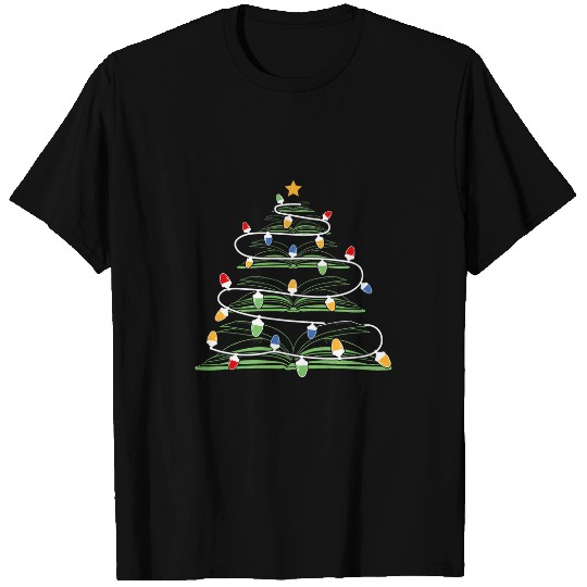 Reading Book Lovers Christmas Tree Light Women Girls T-Shirts