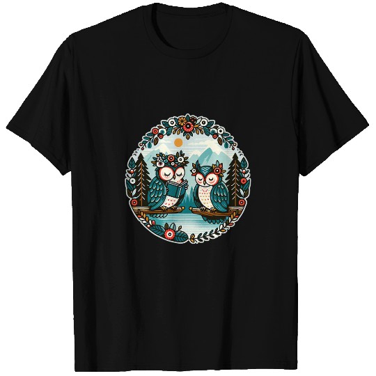 Owl Wilderness Book Reading Illustration Floral T-Shirts