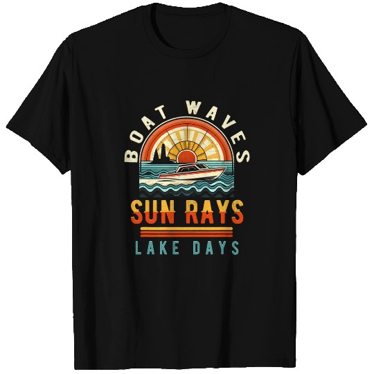 Boat Waves Sun Rays a Lake Days Retro 70s Summer Vacation T-Shirts
