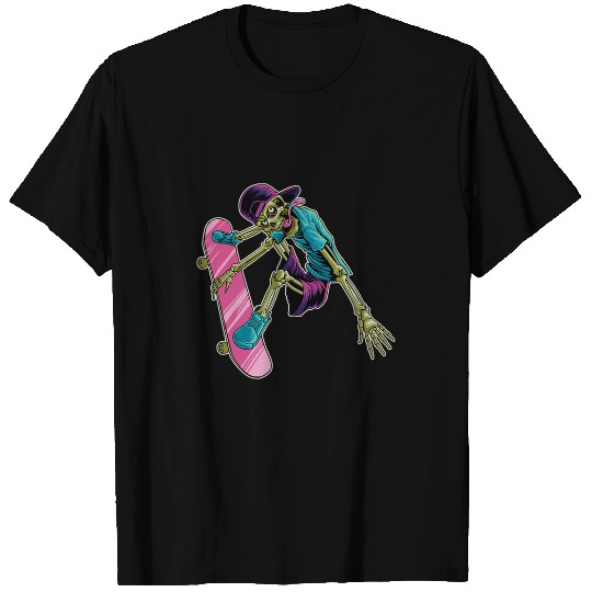 Skater skating longboard Skeletons Halloween halfpipesss skateboard T-Shirts