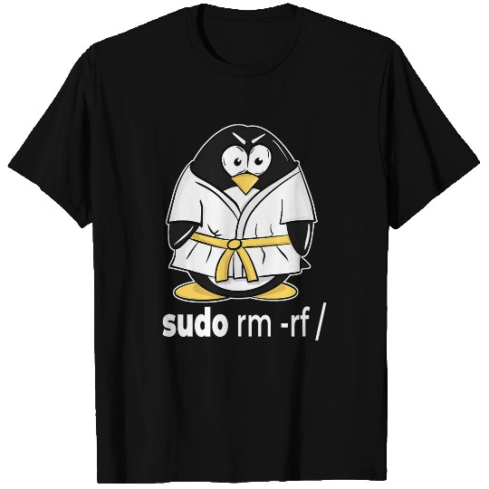 sudo rm rf linux penguin in a karate tuxedo for programmer T-Shirts