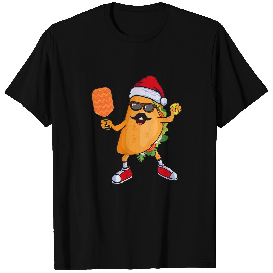 Taco with Santa Hat Playing Pickleball Christmas Party T-Shirts