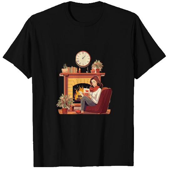 Book Reading In Fireplace Reader Bookworm Girls Women 1 T-Shirts