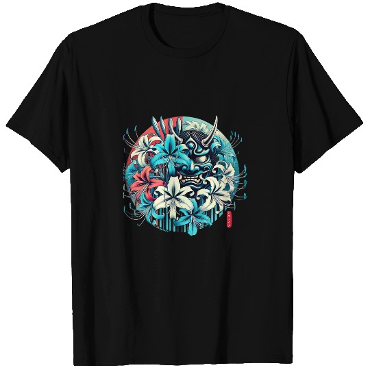 Japanese Spider Lily in Demon Oni Grunge Anime Aesthetic T-Shirts