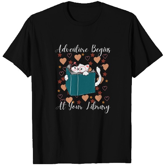 Adventure Begins at Your Library Cat Lovers Summer Camp Kids T-Shirts