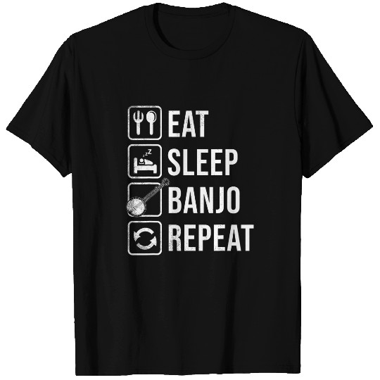 Banjo musician funny Eat Sleep Repeat graphic drawing art T-Shirts