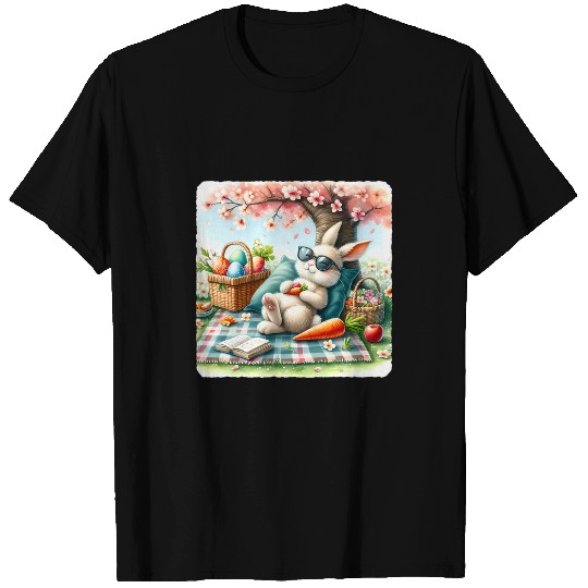 Easter Rabbit With Sunglasses Enjoying Picnic Under Tree T-Shirts