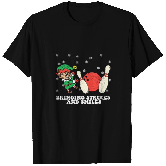 Elf Bowling Player Christmas Pajama xmasss Snowflakes Bowler T-Shirts