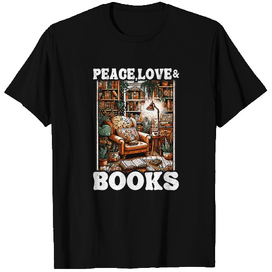 Peace Love And Books Reading Spot Book Shelf Book T-Shirts