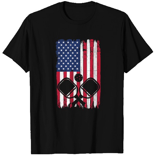 Pickleball American Flag vintages Retro Pickleball Paddle USA 1 T-Shirts