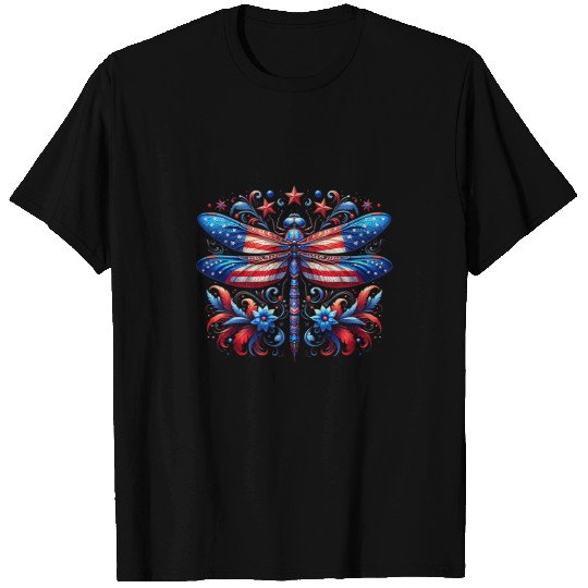 American Flag Dragonfly Patriotic 4th of July for Women T-Shirts