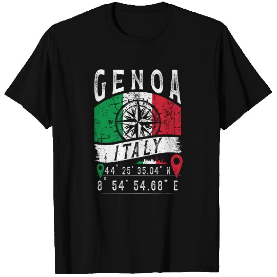 Genoa Italy Flag Italia GPS Coordinates Of Genoa Italian T-Shirts