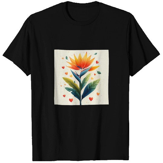 Bird Of Paradise Flowers With Hearts Around Boho Graphic T-Shirts