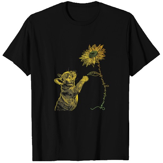 Bulldog Dog Reaching for Sunflower You Are My Sunshine T-Shirts