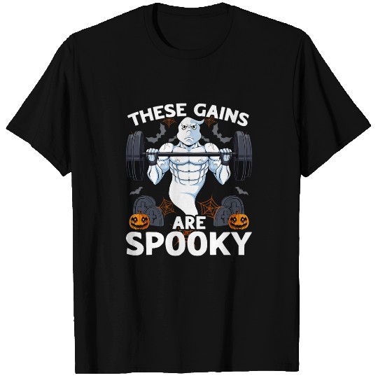 Mens The Gains Are Spooky Halloween Scary ghostss Weightlifting Gym T-Shirts
