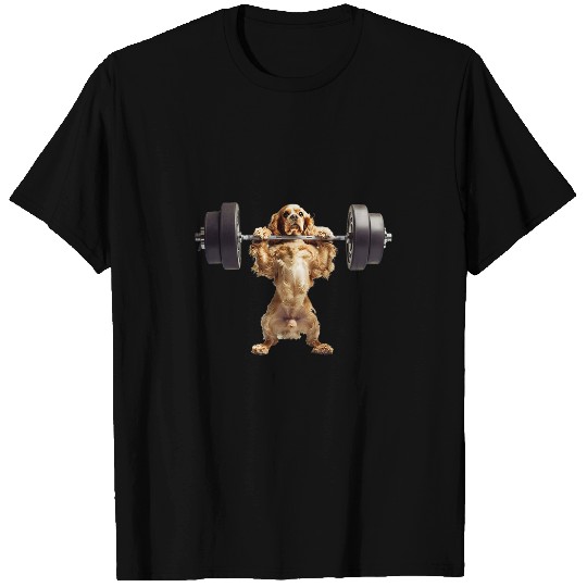 Pumping Weight Lifting Funny Cocker Spaniel 1 T-Shirts