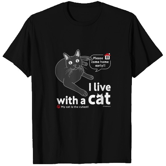 I live with a cat CAT Solid Black version T-Shirts