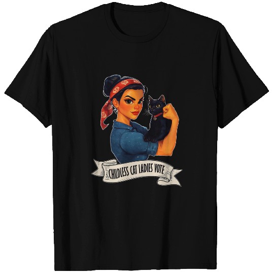 Funny Black Cats Rosie The Riveter Childless Cat Ladies Vote T-Shirts