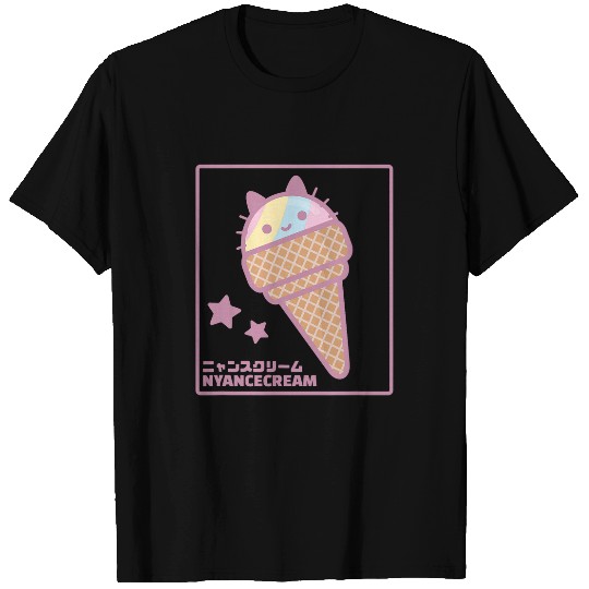 Cute Kawaii Japan Theme Ice Cream Cat Cone Nyan Graphic Art T-Shirts